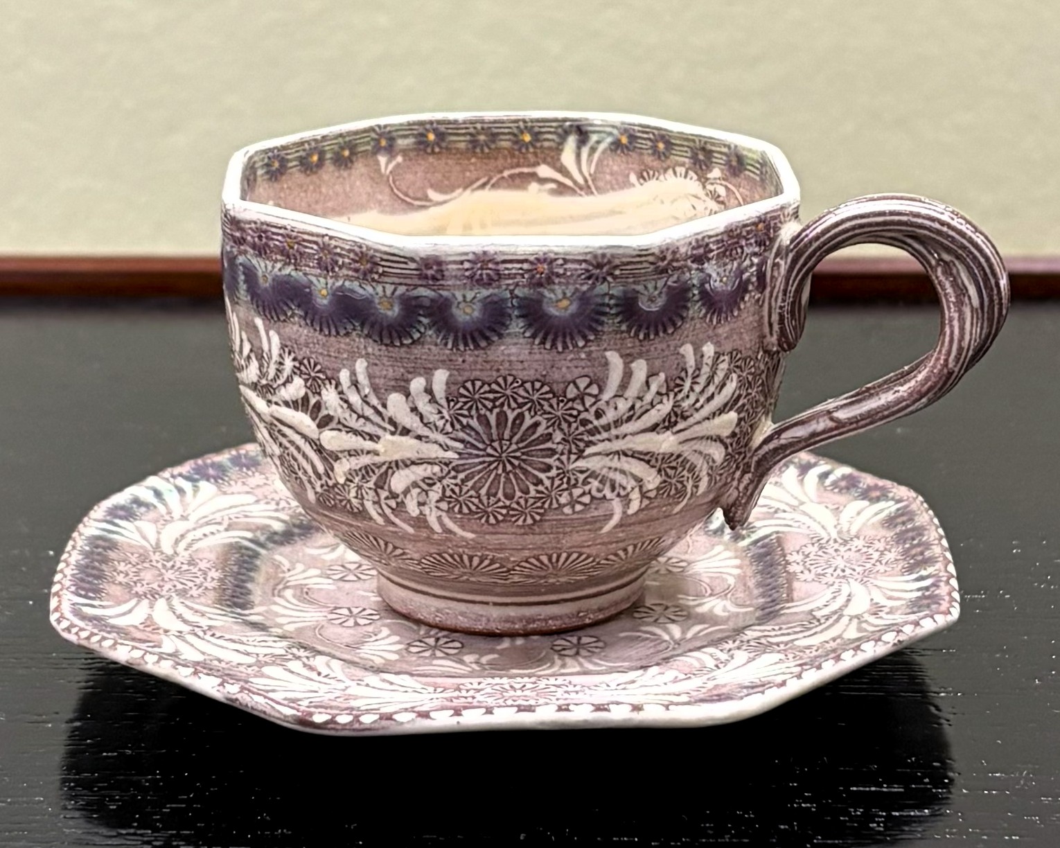 碗皿　紫彩華紋　八角デミタス　森里陶楽